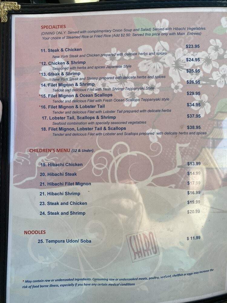 Shiro Sushi & Teriyaki - Chantilly, VA menu_pic
