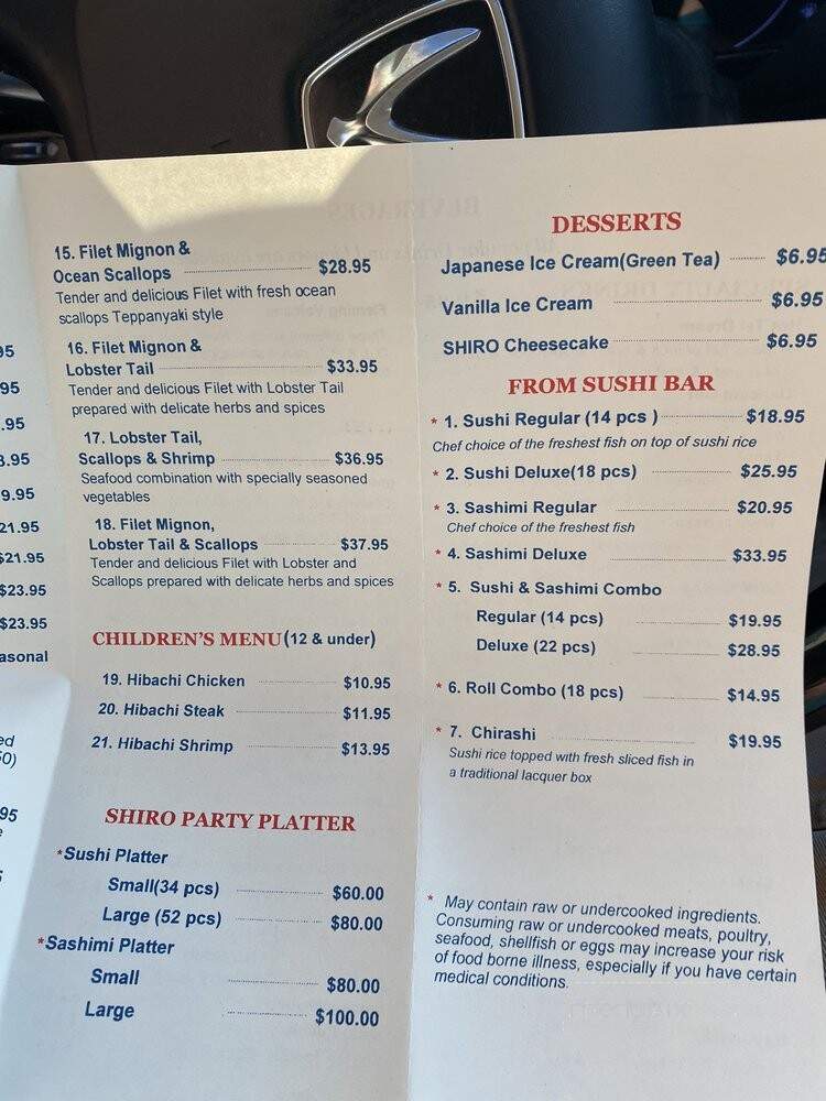 Shiro Sushi & Teriyaki - Chantilly, VA menu_pic