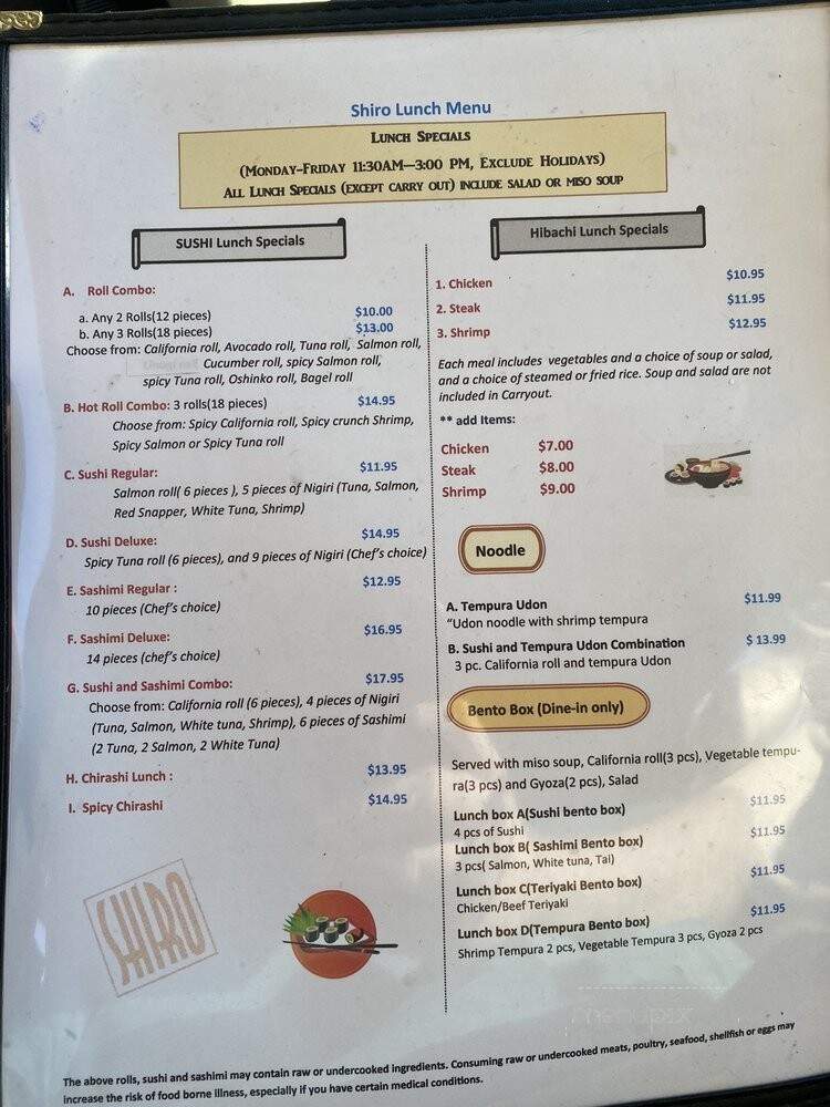 Shiro Sushi & Teriyaki - Chantilly, VA menu_pic
