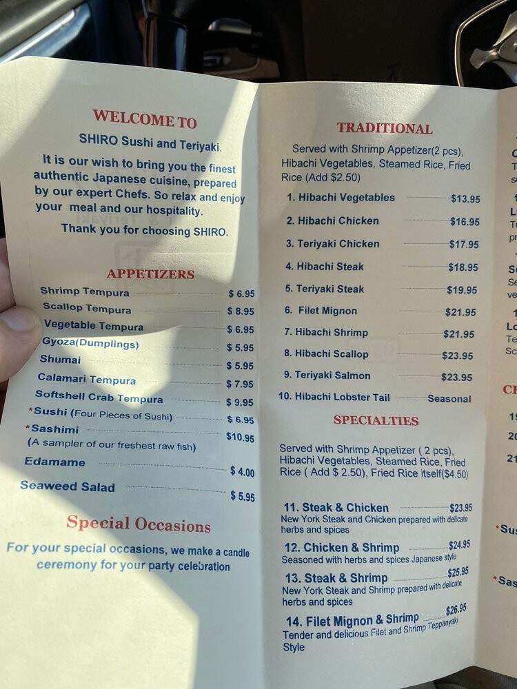 Shiro Sushi & Teriyaki - Chantilly, VA menu_pic