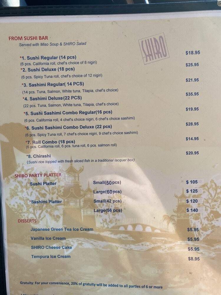 Shiro Sushi & Teriyaki - Chantilly, VA menu_pic