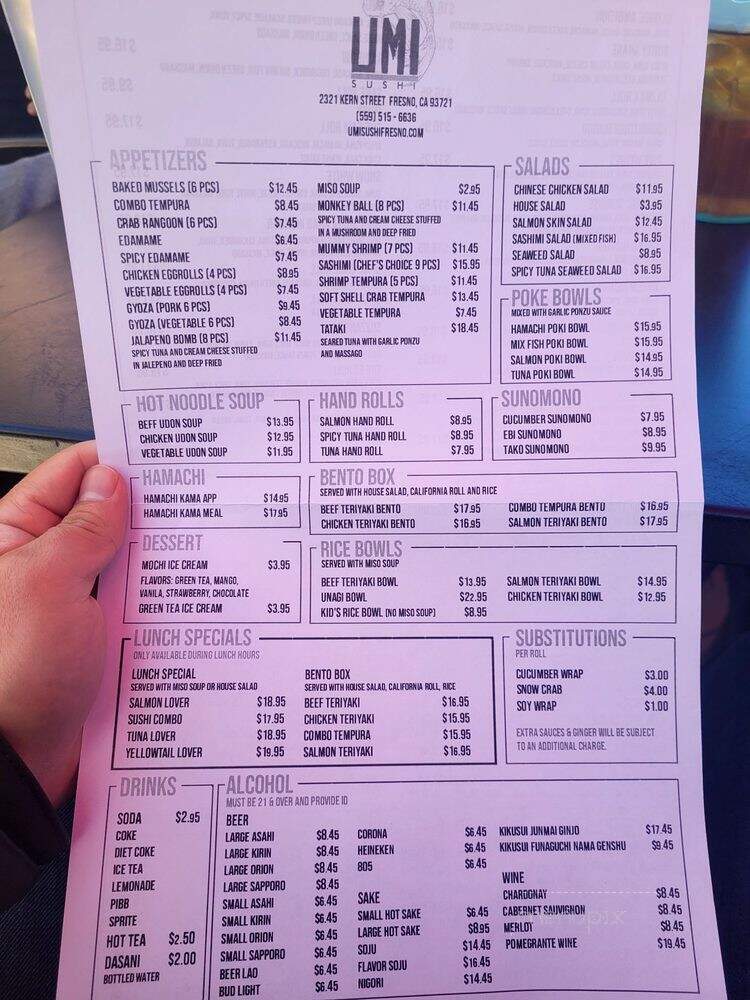 Umi Sushi - Fresno, CA menu_pic