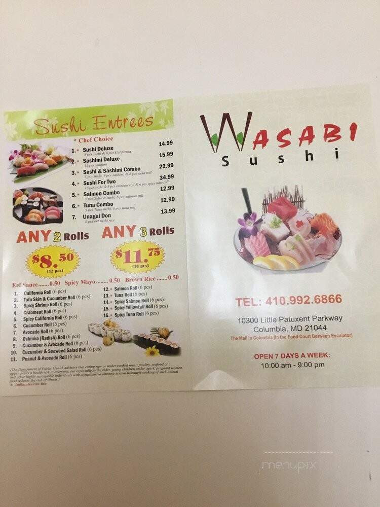 Wasabi Sushi - Columbia, MD menu_pic