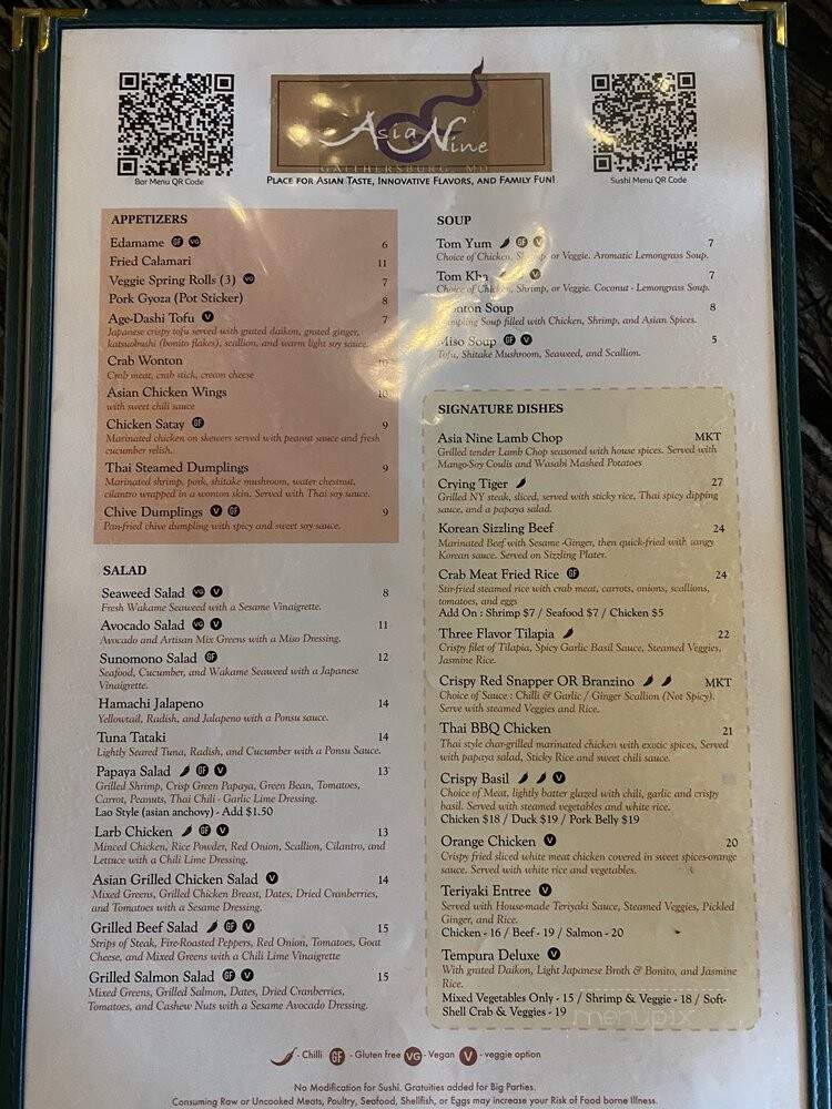 Asia Nine - Gaithersburg, MD menu_pic