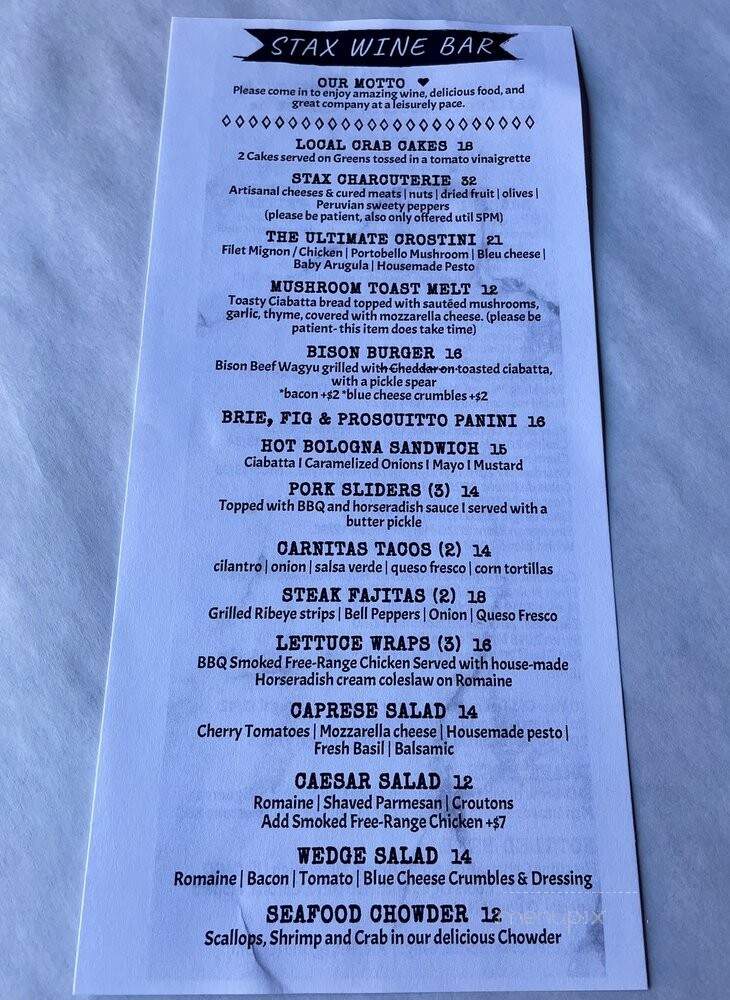 Stax Wine Bar - Morro Bay, CA menu_pic