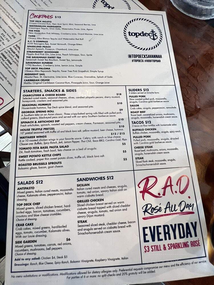 Top Deck Savannah - Savannah, GA menu_pic