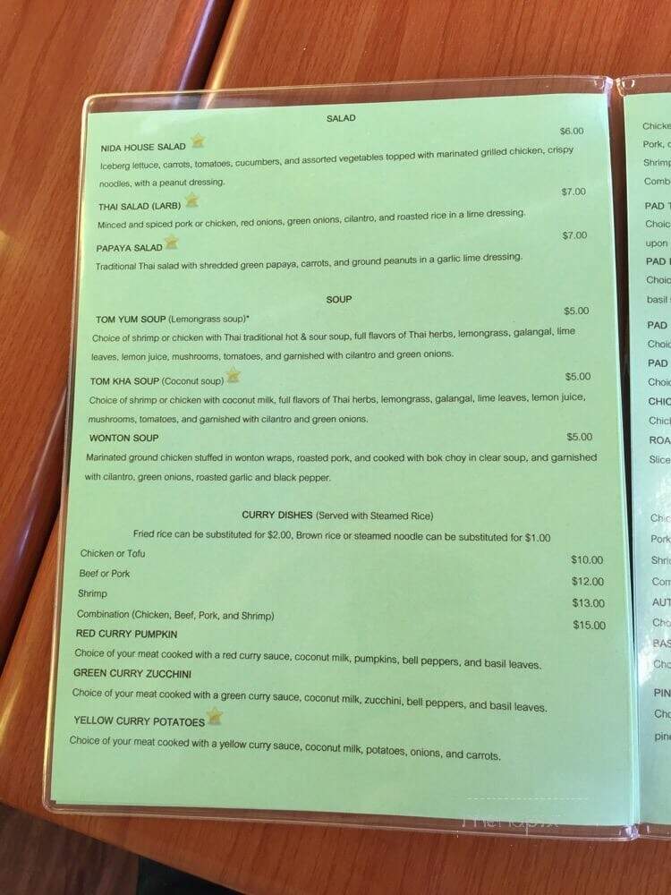 Nida Thai Cuisine - Centerville, OH menu_pic