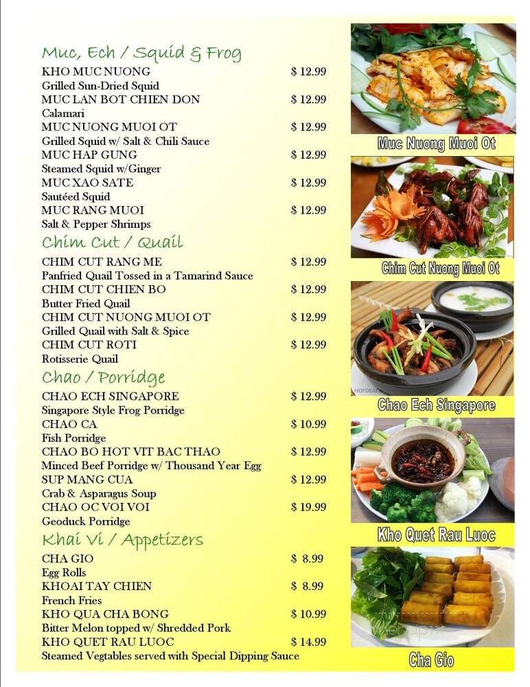 Diem Hen Restaurant - Garden Grove, CA menu_pic