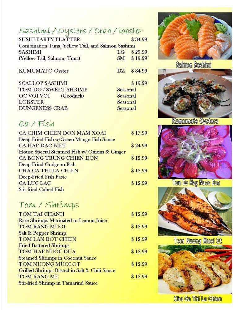 Diem Hen Restaurant - Garden Grove, CA menu_pic