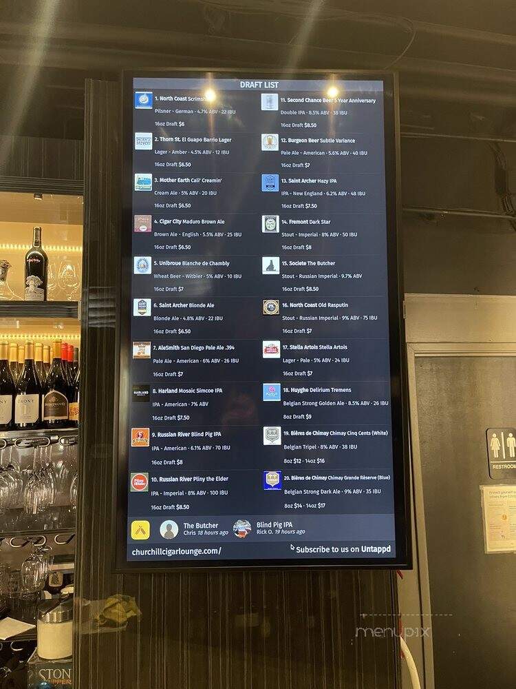 Churchill Cigar Lounge - San Diego, CA menu_pic