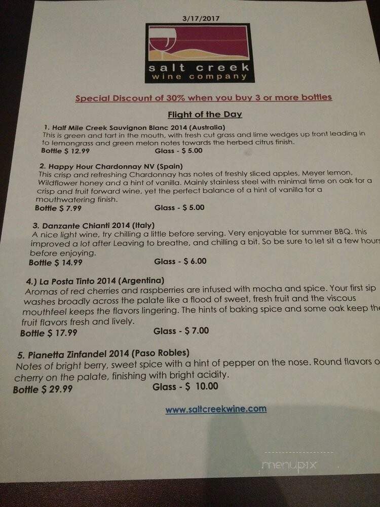 Salt Creek Wine Company - Laguna Niguel, CA menu_pic