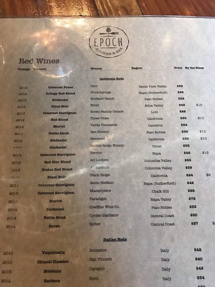 Epoch Wine & Beer Kitchen - San Marcos, CA menu_pic