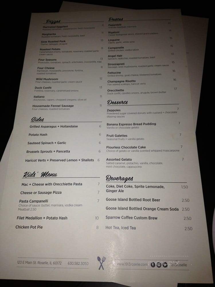1913 Restaurant and Wine Bar - Roselle, IL menu_pic