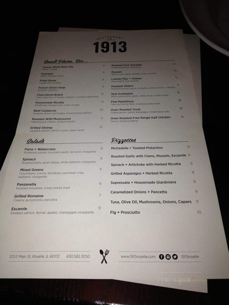 1913 Restaurant and Wine Bar - Roselle, IL menu_pic