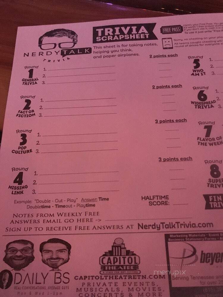 Hurry Back - Nashville, TN menu_pic