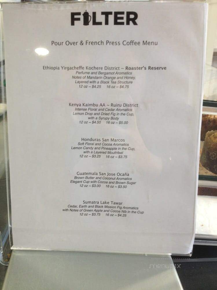 Filter Coffeehouse & Espresso Bar - Washington, DC menu_pic