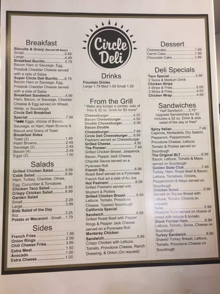 Circle Deli - Bakersfield, CA menu_pic