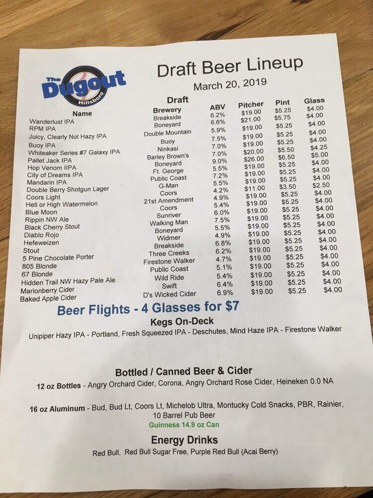 Dugout Gourmet Deli & Beer Bar - Hillsboro, OR menu_pic