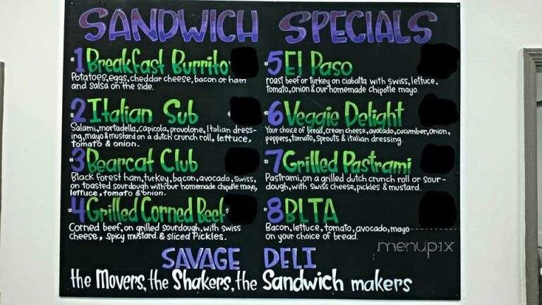 Savage Spirits & Deli - Paso Robles, CA menu_pic