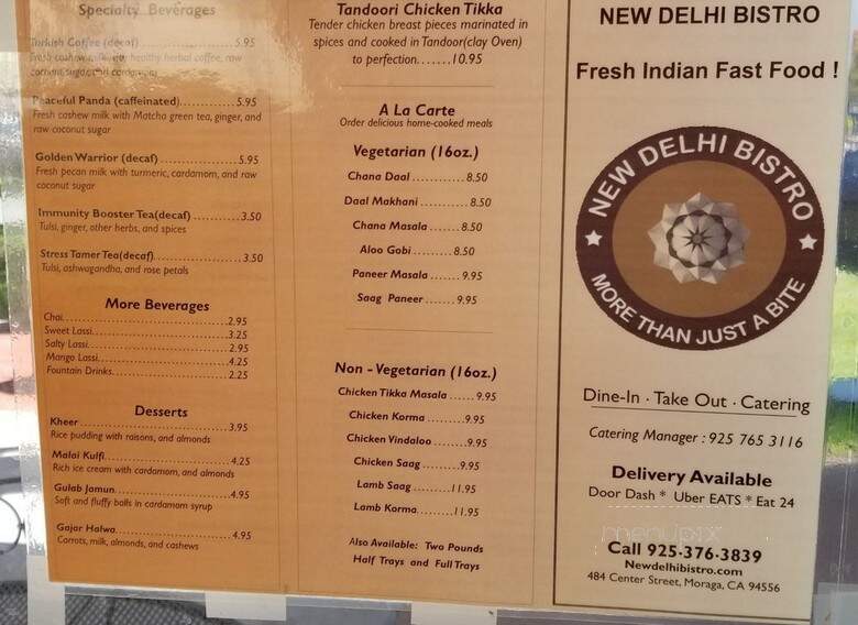 New Delhi Bistro - Moraga, CA menu_pic