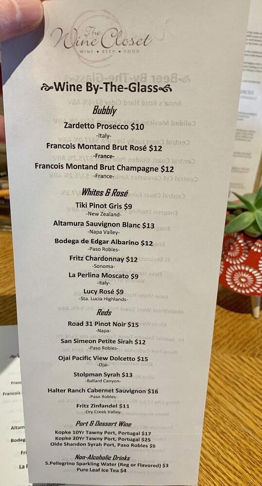 Wine Closet - Camarillo, CA menu_pic