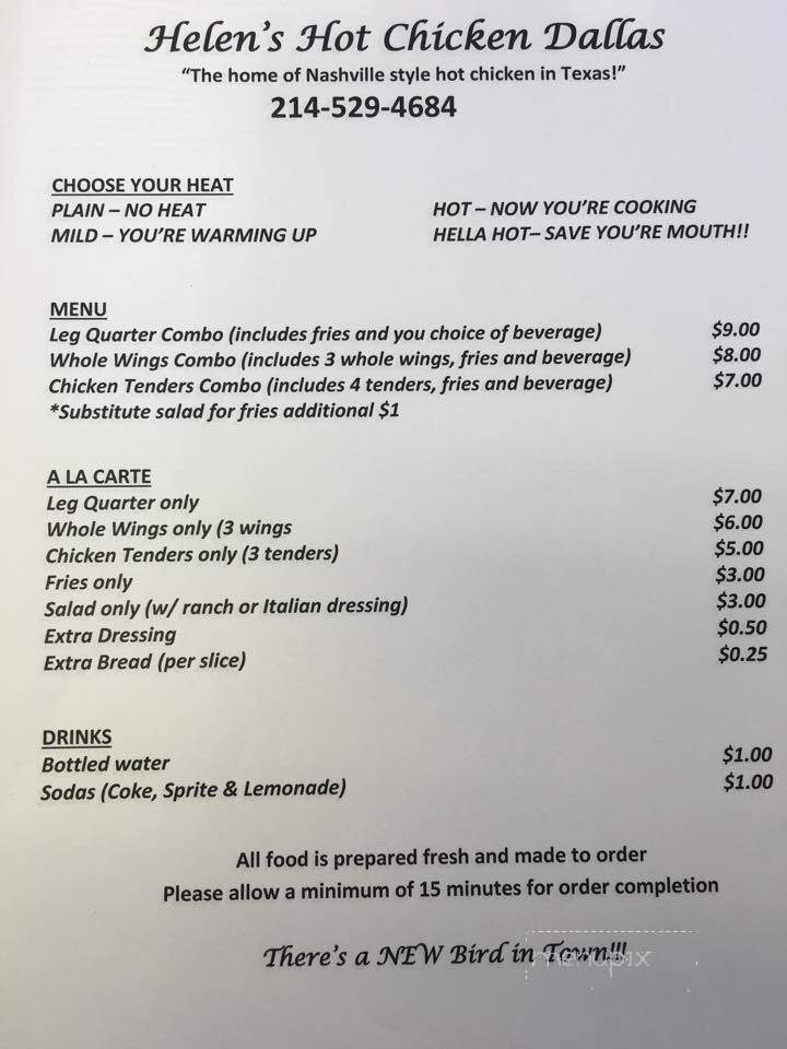 Helen's Hot Chicken - Nashville, TN menu_pic