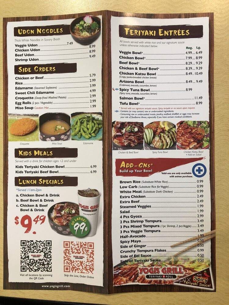 Yogis Grill - Woodland Hills, CA menu_pic