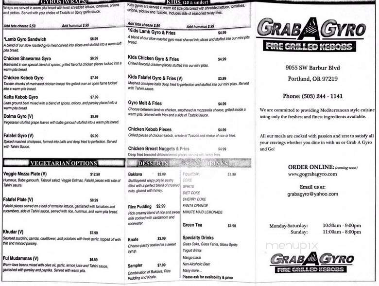 Grab a Gyro - Portland, OR menu_pic