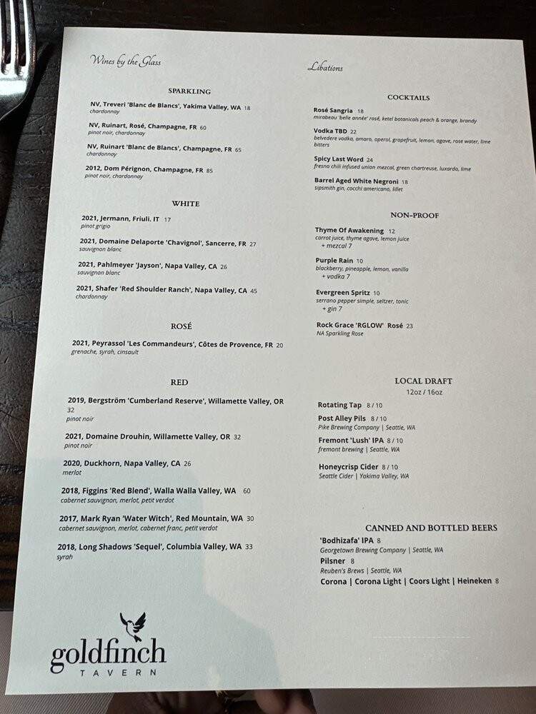 Goldfinch Tavern - Seattle, WA menu_pic