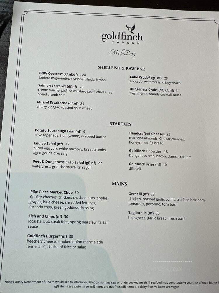 Goldfinch Tavern - Seattle, WA menu_pic