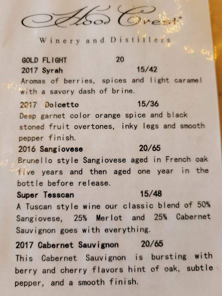 Hood Crest Winery & Distillers - Hood River, OR menu_pic
