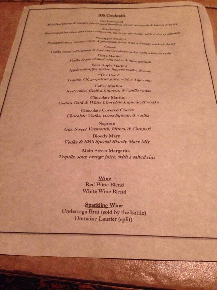 106 Main - Durham, NC menu_pic