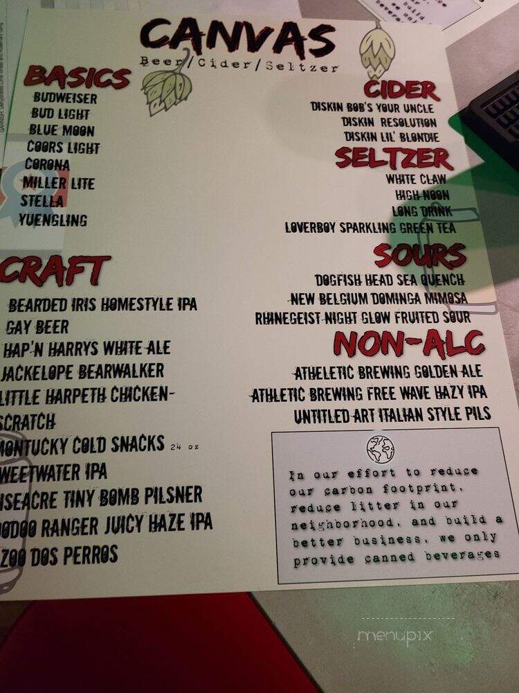 Canvas Lounge - Nashville, TN menu_pic