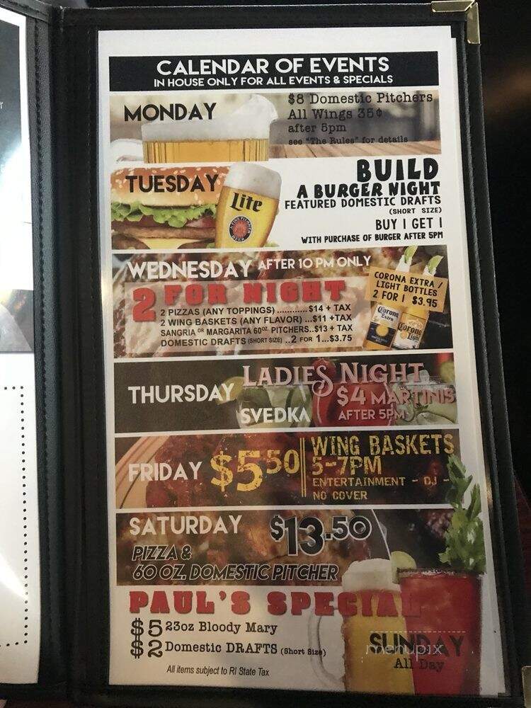 Pj's Pub - Cranston, RI menu_pic