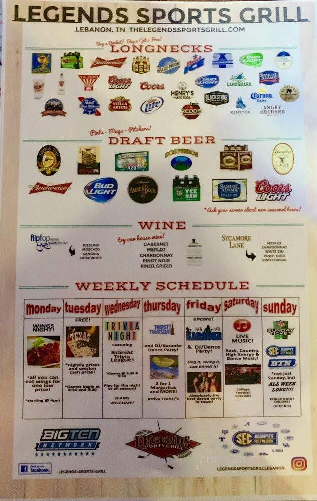 Legends Sports Bar - Lebanon, TN menu_pic