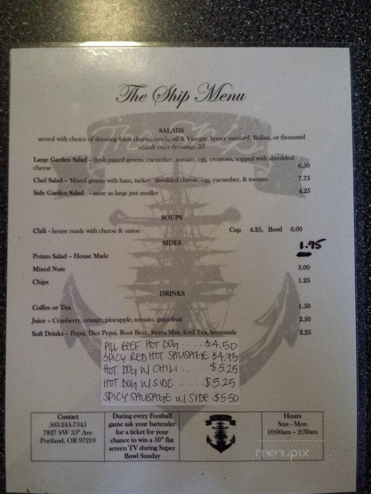 Ship Tavern - Portland, OR menu_pic