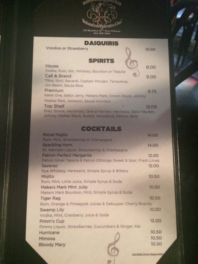 Maison Bourbon Nite Club - New Orleans, LA menu_pic