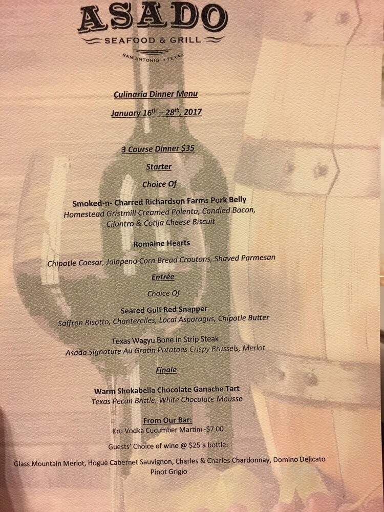 Asado Seafood & Grill - San Antonio, TX menu_pic