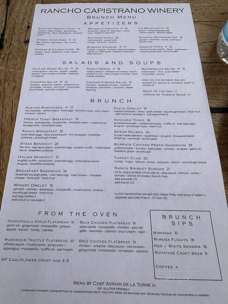 Rancho Capistrano Winery - San Juan Capistrano, CA menu_pic