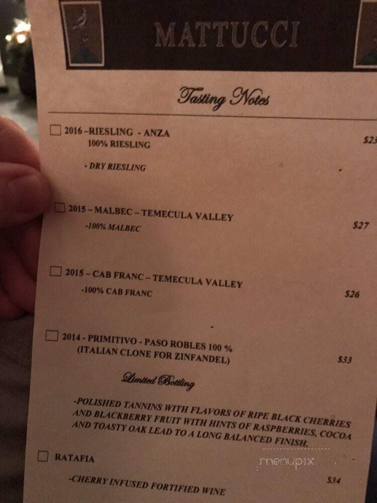 Mattucci Winery - Oceanside, CA menu_pic