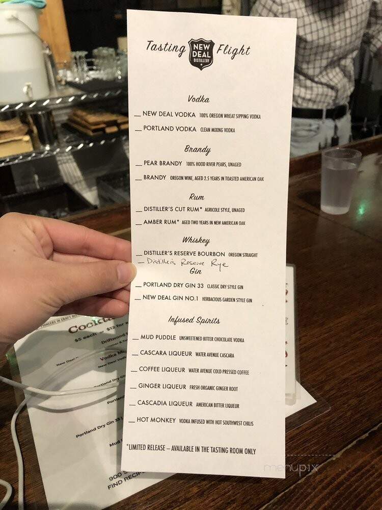 New Deal Distillery - Portland, OR menu_pic