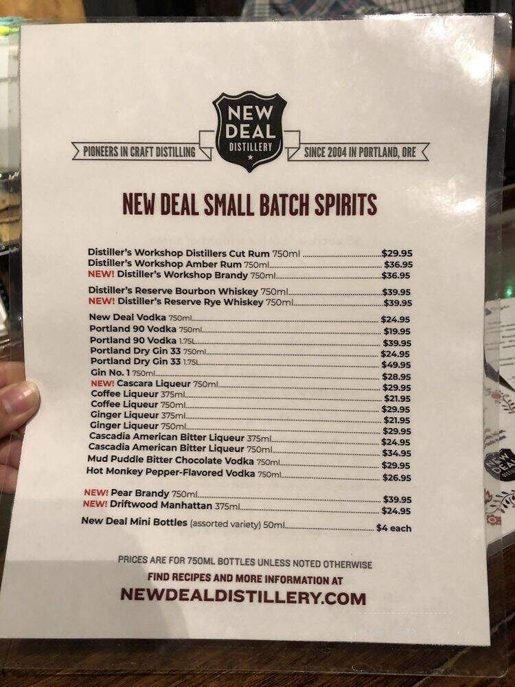 New Deal Distillery - Portland, OR menu_pic
