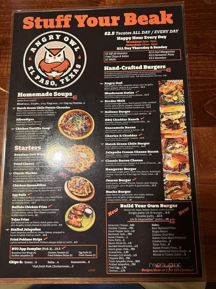Angry Owl - El Paso, TX menu_pic