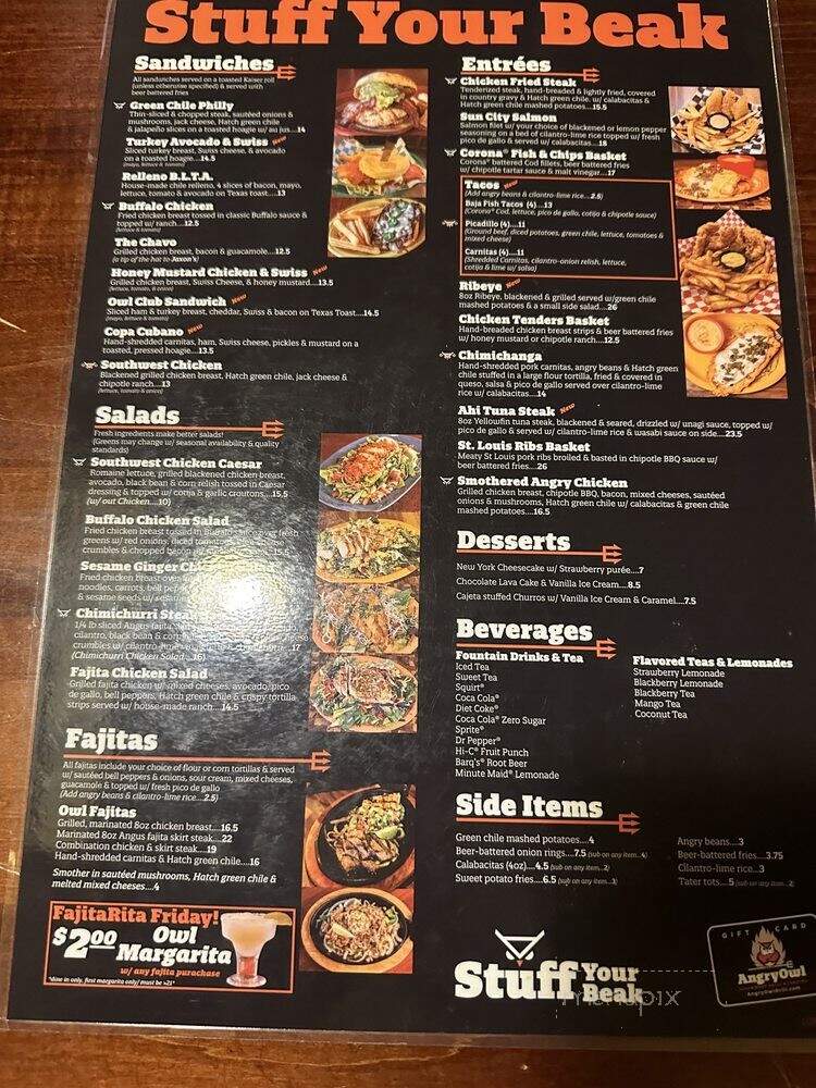Angry Owl - El Paso, TX menu_pic