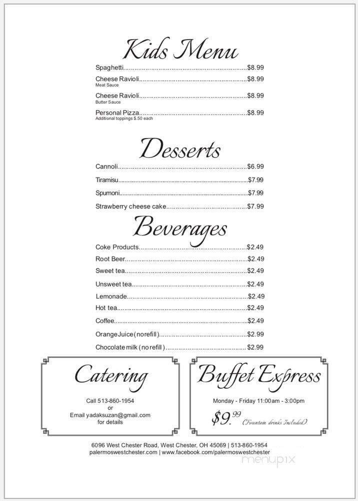Palermo's Italian Restaurant - Beckett Ridge, OH menu_pic