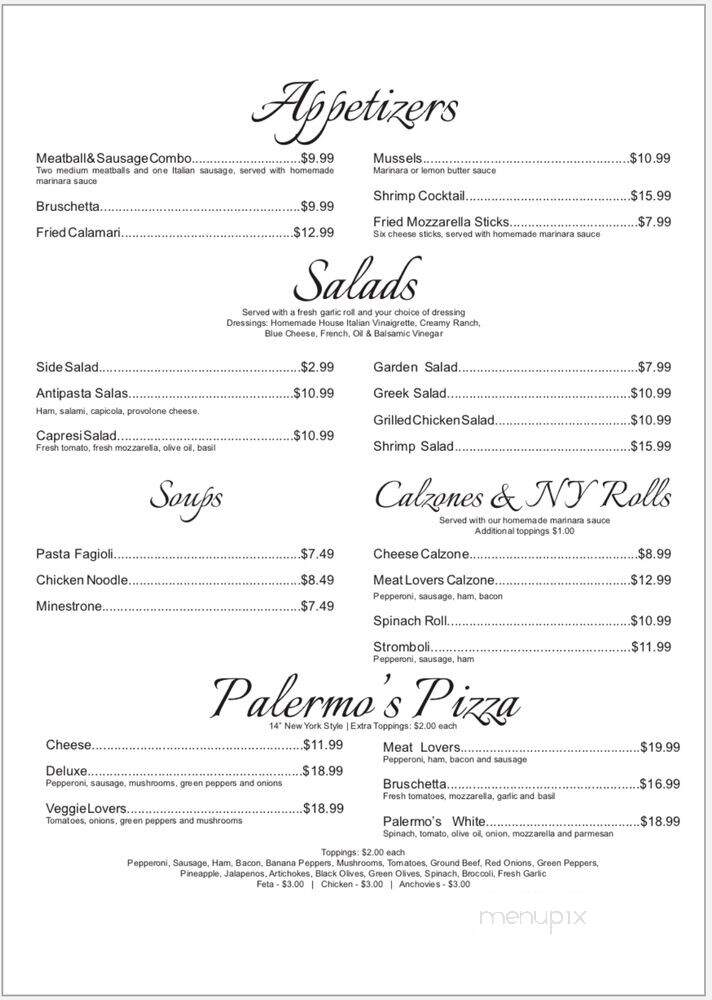 Palermo's Italian Restaurant - Beckett Ridge, OH menu_pic