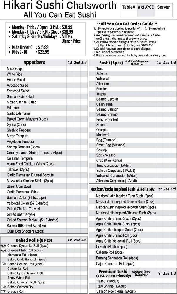 Hikari Sushi - Chatsworth, CA menu_pic