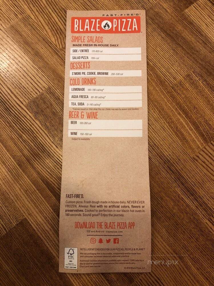 Blaze Pizza - New Orleans, LA menu_pic