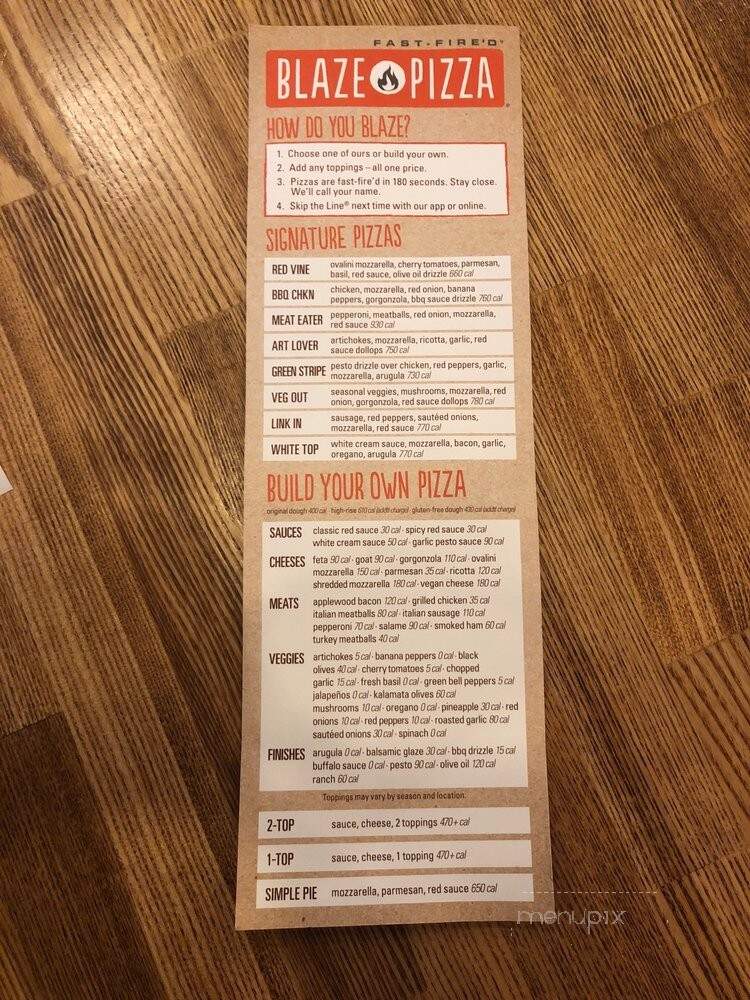 Blaze Pizza - New Orleans, LA menu_pic