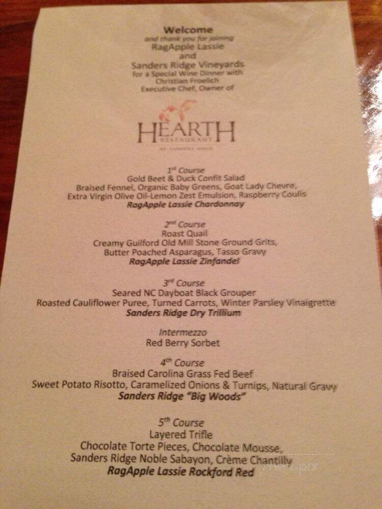 Hearth Restaurant at Sanders Ridge - Boonville, NC menu_pic